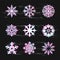 Glitch snowflake icon set dark background