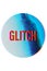 GLITCH word with glitch font , digital pixelated round shape logo