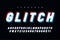 Glitched glowing display font design, alphabet, typeface