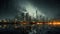 Glitchy Skyscrapers of Manhattan When Rains During Night Time Under Dark Cloudy Sky