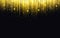 Glitter background. Christmas lights with bokeh. Gold particles on black backdrop. Greeting card with golden dust. New