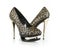 Glitter black shoes with gold heels