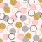 Glitter circle seamless pattern. Golden circles with sparkles and star dust. Wallpaper design with glittering gold, pink, grey