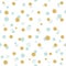 Glitter confetti polka dot seamless pattern background. Golden and pastel blue trendy colors. For birthday and scrapbook