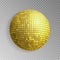 Glitter disco ball vector. Golden mirrorball isolated. Discoball shine light effect. Night club deco