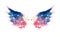 Glitter and glittering stars on abstract pink and blue watercolor wings in vintage nostalgic colors