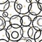 Glitter gold chaotic ring Christmas New Year seamless pattern with snowflakes. Paint brush circle black white background