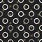 Glitter gold chaotic ring Christmas New Year seamless pattern with snowflakes. Paint brush circle black white background