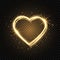 Glitter gold heart frame with space for text. Heart with golden light. Happy Valentines Day card with glowing heart. Bright