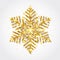 Glitter gold snowflake on white background. Glowing golden snowflakes with glitter texture. Snowflake with star dust