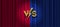 Glitter gold versus logo on red and blue curtain background. VS logo for games, battle, performance, show,