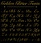 Glitter Golden Handwritten Fonts, Alphabet, Number On Black Back