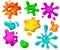 Glitter goo splash. Pink and blue slime with sparkles. Realistic 3d glossy green gooey drops and blots. Kids toy