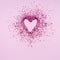 Glitter heart dissolving into pieces on pink background. Valentines day, broken heart and love emergence concept