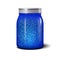 Glitter jar. Realistic object with shiny blue sparkles