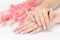 Glitter manicure and pink decoration
