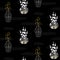 Glitter scandinavian black pots ornament. Vector gold seamless ornament collection.