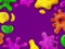 Glitter slime. Glossy goo splashes and sticky slimes blotches. Dripping border with gooey toy. Shiny kids color. Realistic vector