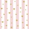 Glitter stripe seamless pattern of gold heart on white and pink lines.