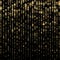 Glitter threads of curtain backdrop on black. Christmas and New Year effect. Gold particles lines rain. Fashion strass