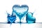 Glittering blue diamond crystal hearts with water on white background. Valentines day wedding concept. Womens Fathers