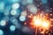 Glittering burning sparklers against blurred colorful bokeh background. Celebrating Christmas and New Year\\\'s Eve