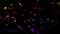 Glittering colorful circles, shiny particles shimmering on black background. Blur small dots blinking, seamless loop.