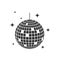 Glittering disco ball icon. Shining mirror sphere for nightclub party. Dance music event discoball. Mirrorball in 70s or