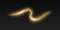 Glittering dust waves. Golden glowing star trail. Curved trace of triangular sparkles on transparent background