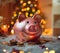 Glittering golden piggy banks lined festive background wealth, prosperity, festive savings