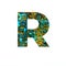 Glittering letter R of shiny tinsel isolated on white. Festive English alphabet for holiday celebration design