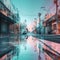 glittering psychedelic street with reflections