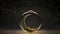 Glittery Crescent Moon With Mosque Inside Glass Round Shape Hang. 3D Render, Islamic Festival