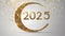 A glittery gold circle with number 2025 in the middle