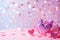 Glittery pink Valentine's day background with 3d heart, golden lights