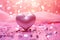 Glittery pink Valentine's day background with 3d heart, golden lights