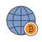 Global bitcoin color icon