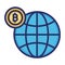 Global bitcoin, global bitcoin investment, global currency, globe fully editable vector icons