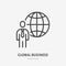 Global business line icon, vector pictogram of globe with businessman. Manager stroke sign for company