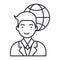 Global businessman vector line icon, sign, illustration on background, editable strokes