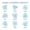 Global citizenship turquoise concept icons set