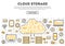 Global cloud storage linear style infographics