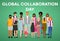 Global collaboration day poster vector template. Unity in diversity. Brochure, cover, booklet page concept with flat illustrations