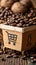 Global commerce Box with shopping cart logo on coffee beans