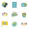 Global comunity icon set, flat style