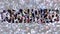 Global COVID-19 outbreak. Web banner with word CORONAVIRUS. Top view of the crowd of people. Sign, poster, banner