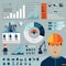 Global crude oil drilling and refining industrial process petroleum production distribution business infographic