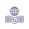 Global data exchange line icon on white
