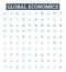 Global economics vector line icons set. Globalisation, Economics, International, Trade, Finance, Market, Development