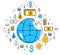 Global economy concept, planet earth with dollar icons set, international business, currency exchange, internet global network